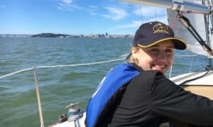 Payton, Matt's daughter on a sailboat