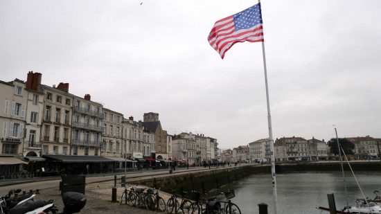 American flag flying in La Rochelle