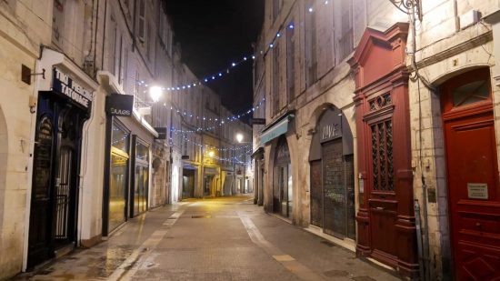 The streets at night in La Rochelle